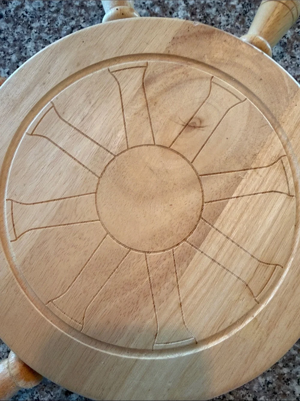 Nautical Ship Wheel Wooden Serving Board with serving utensils- Natural Wood